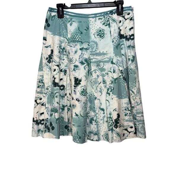 Lapis green and white floral skirt. Size M - Picture 1 of 9